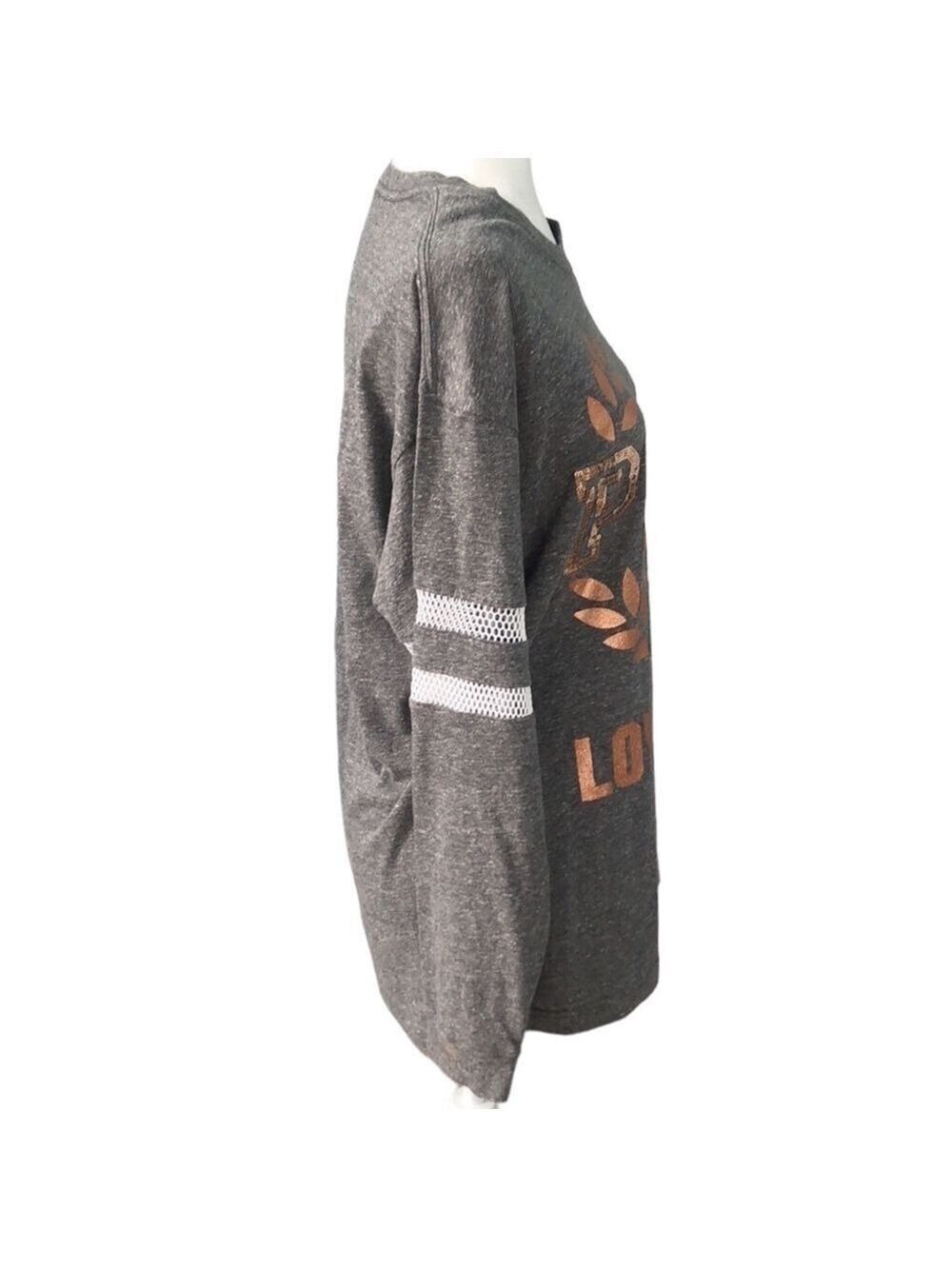 Victoria's Secret Pink Bling Campus Long Sleeve Tee Heather Gray Rose Gold Small - Picture 4 of 13